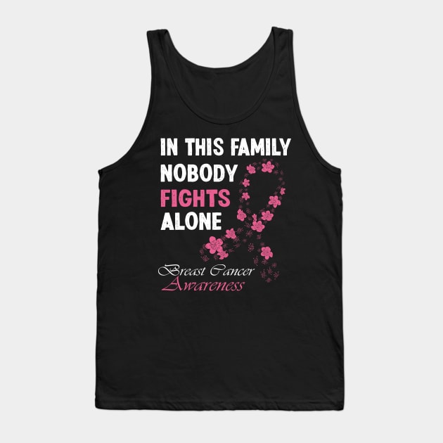In This Family No One Fight Alone Breast Cancer Awareness Tank Top by Swagmart